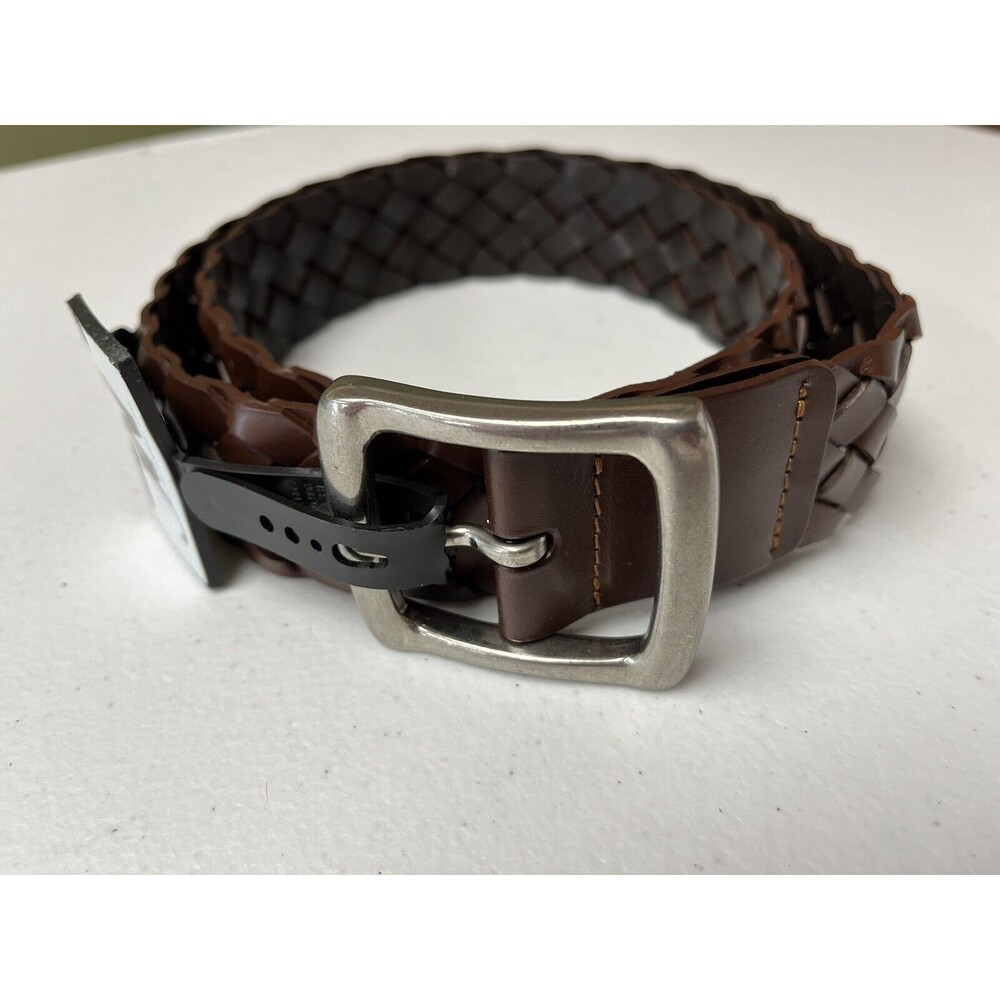 JW -Unisex -Woven Genuine Bonded Leather Belt -Brown w/Studs On The End - Size L